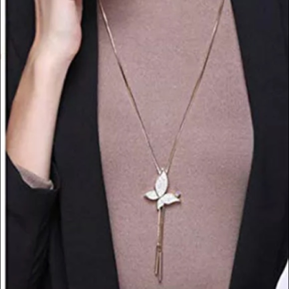 Gorgeous Diamond Butterfly Silver Long Necklace